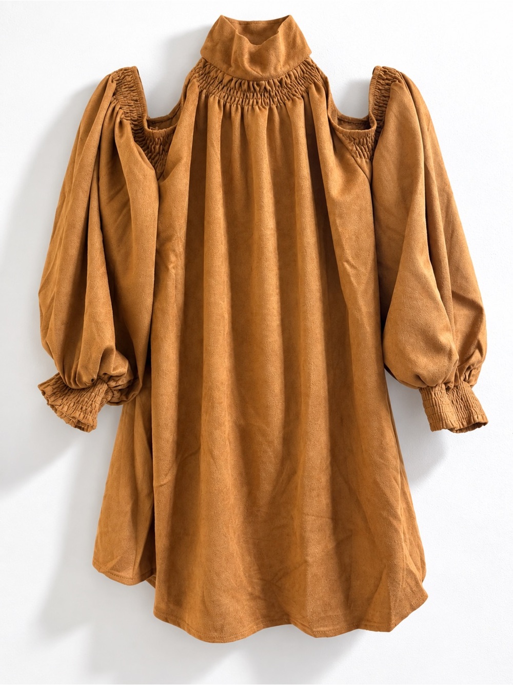 MSDOSBT Faux Suede Cold Shoulder Tunic Top Brown Size S NWT